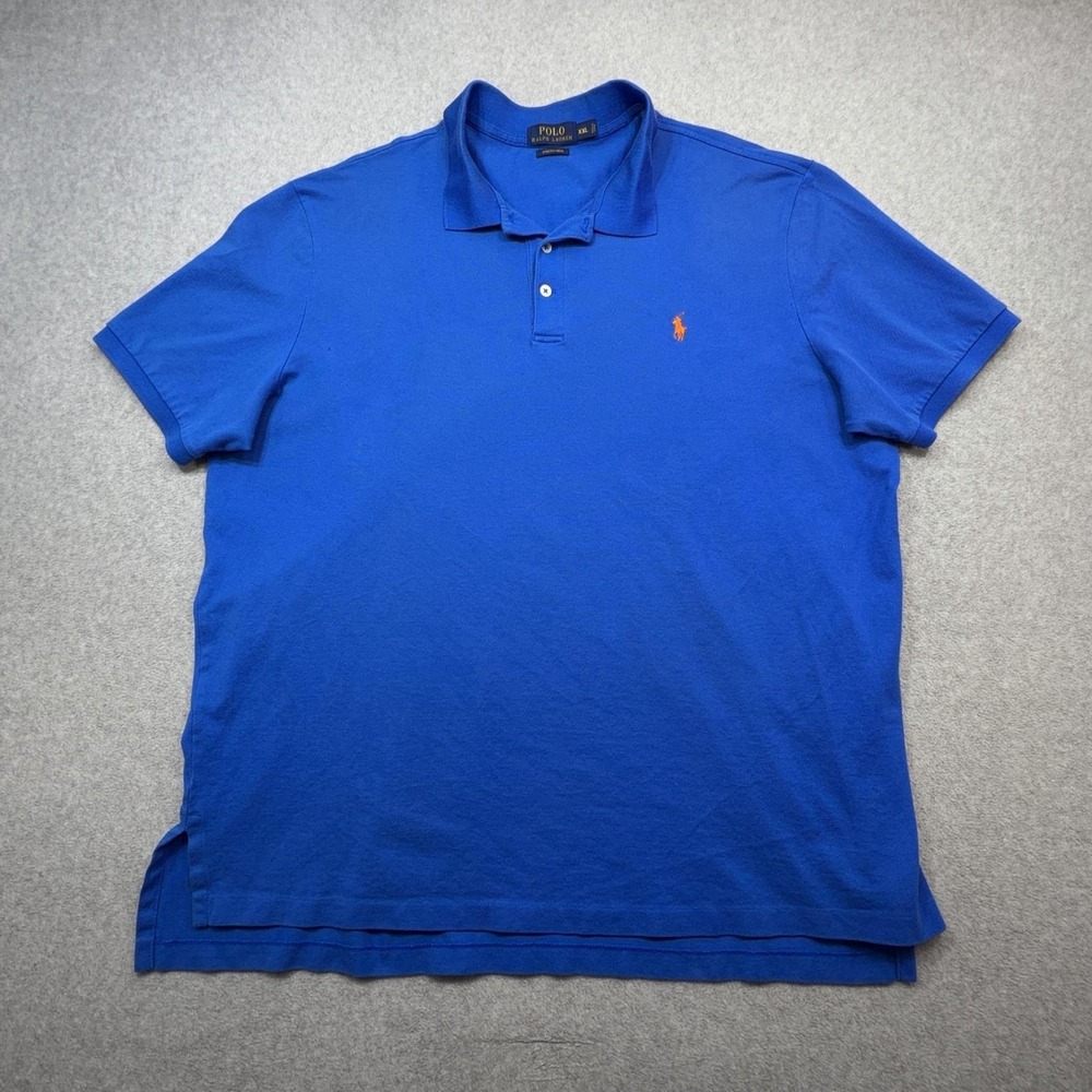 Ralph Lauren Stretch Mesh Polo Shirt Mens XXL Blue Cotton Logo Short Sleeve